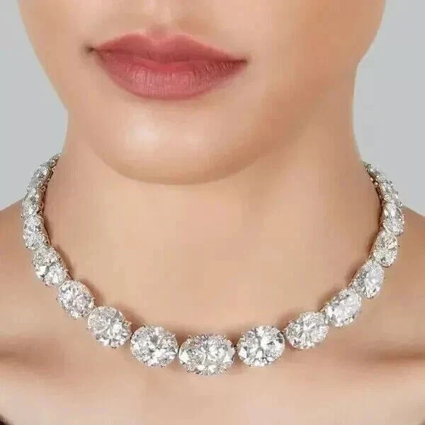 8Ct Oval Cut Lab-Created Diamond Women’s Tennis Necklace 14k White Gold Finish
