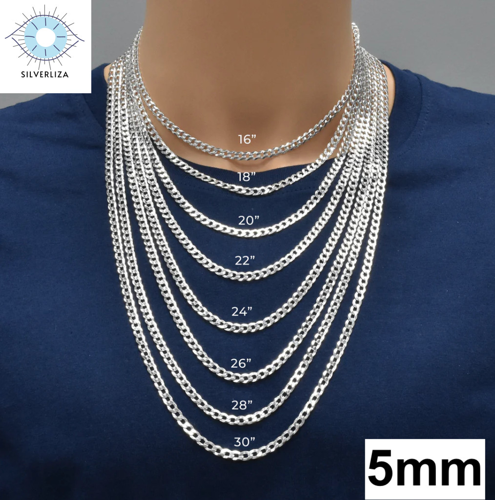 Real 925 Sterling Silver Men/women Curb Cuban chain Bracelet or Necklace Italy