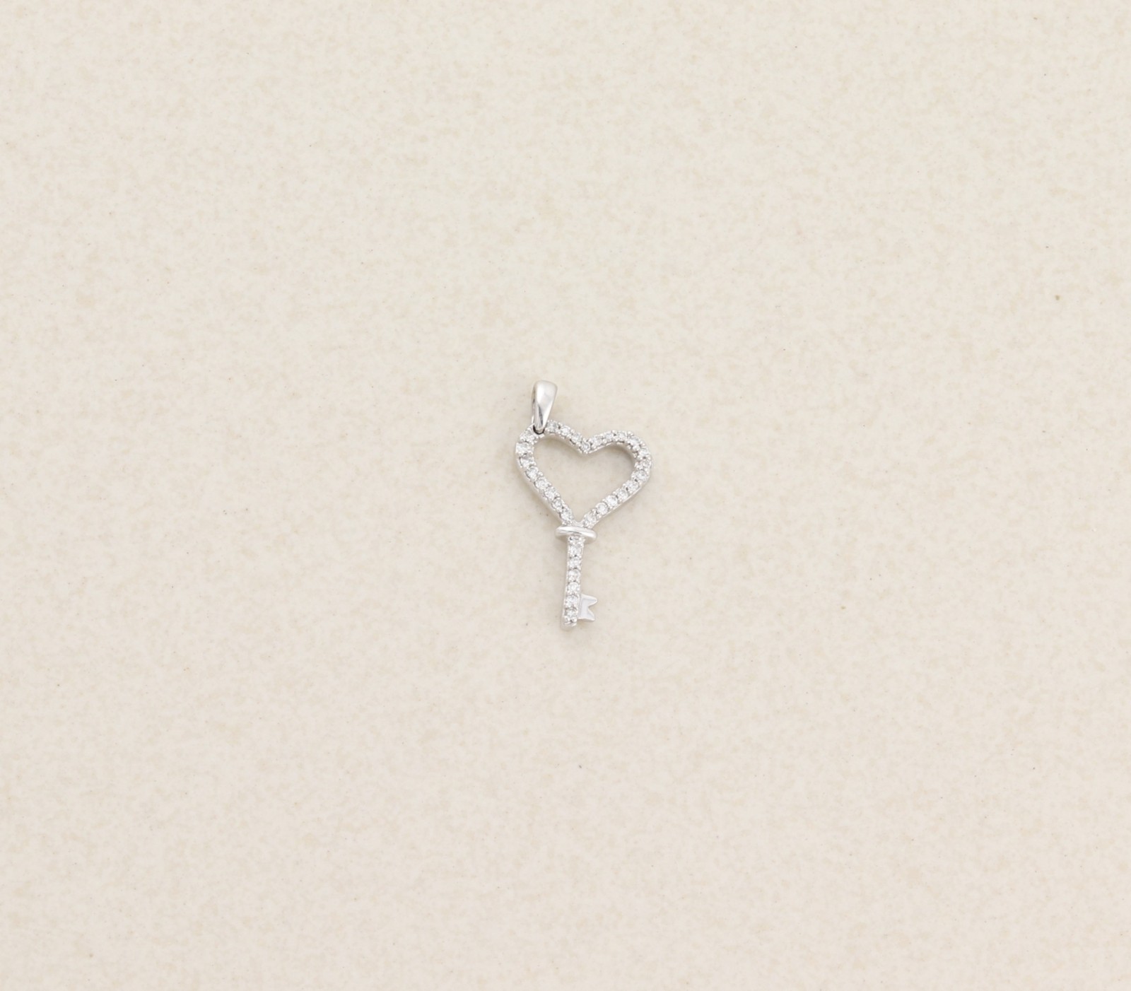 Pendant Only 14K White Gold Diamond Heart Key Pendant 3/4″ x 1/2″ inch