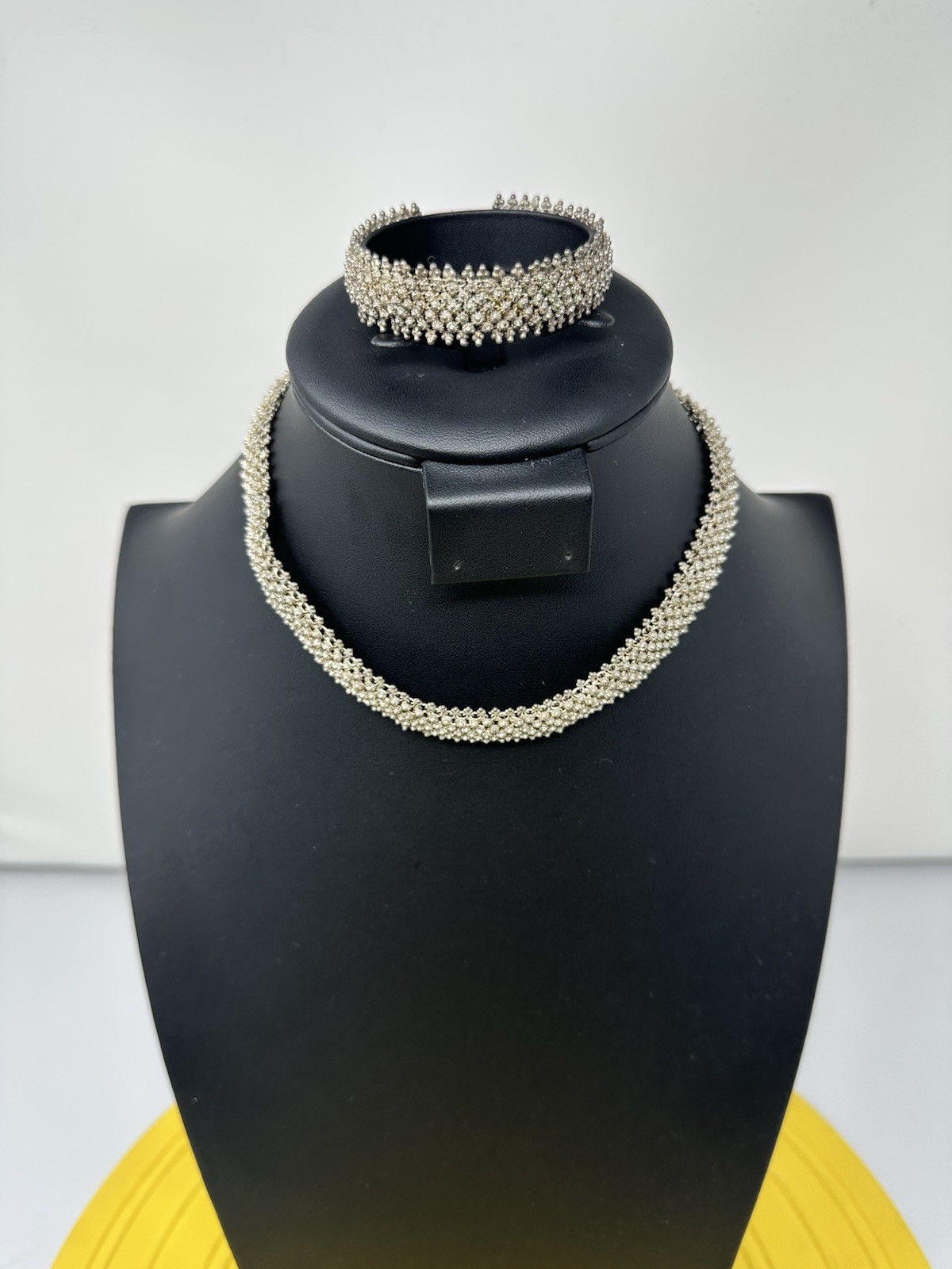 Sterling Silver Filigree Choker Necklace And Bracelet Set Elegant 63g 15in 6.5in
