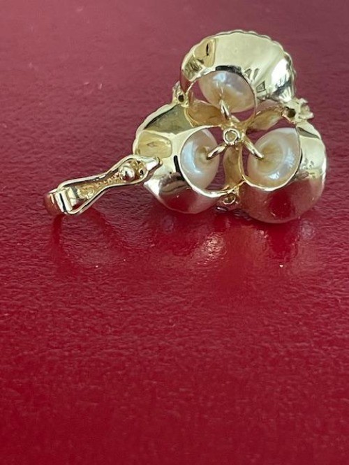 Estate 14k Chinese Three Pearl and Three Diamond Accent Enhancer Pendant 4.8