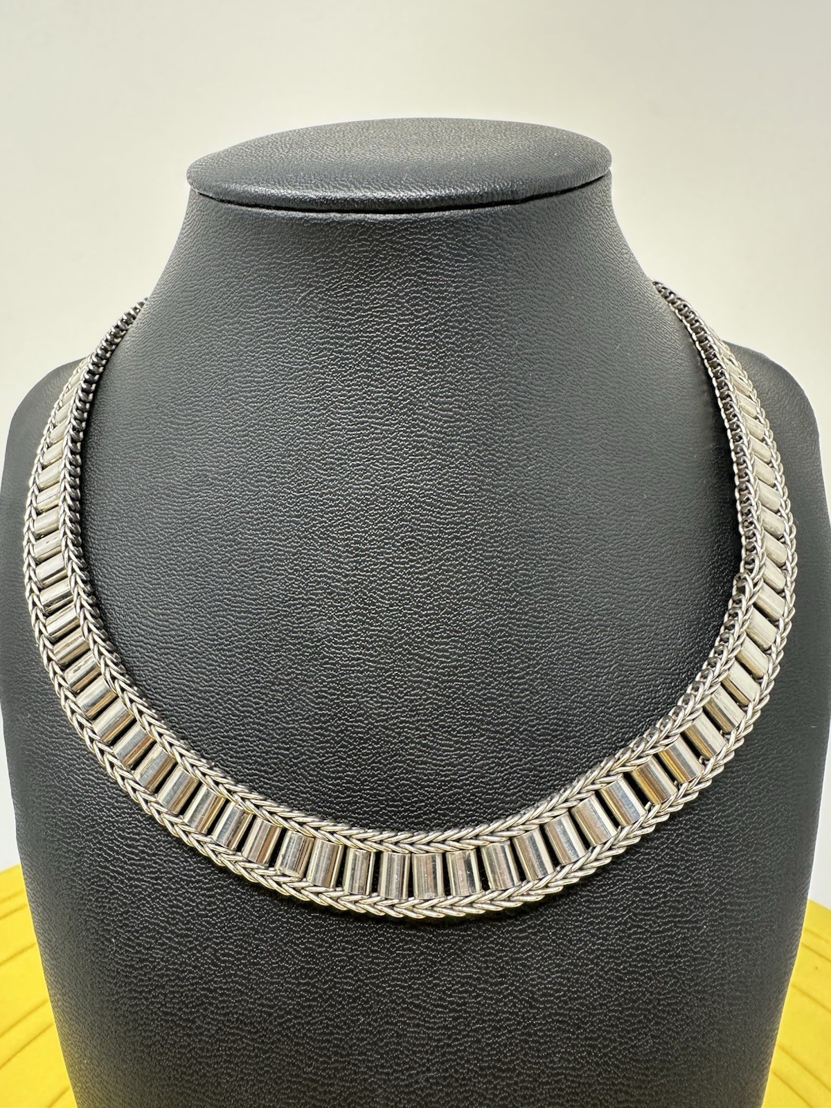 Sterling Silver Amazing Modern Design Choker Necklace Beautiful Chic 57g 16 In +