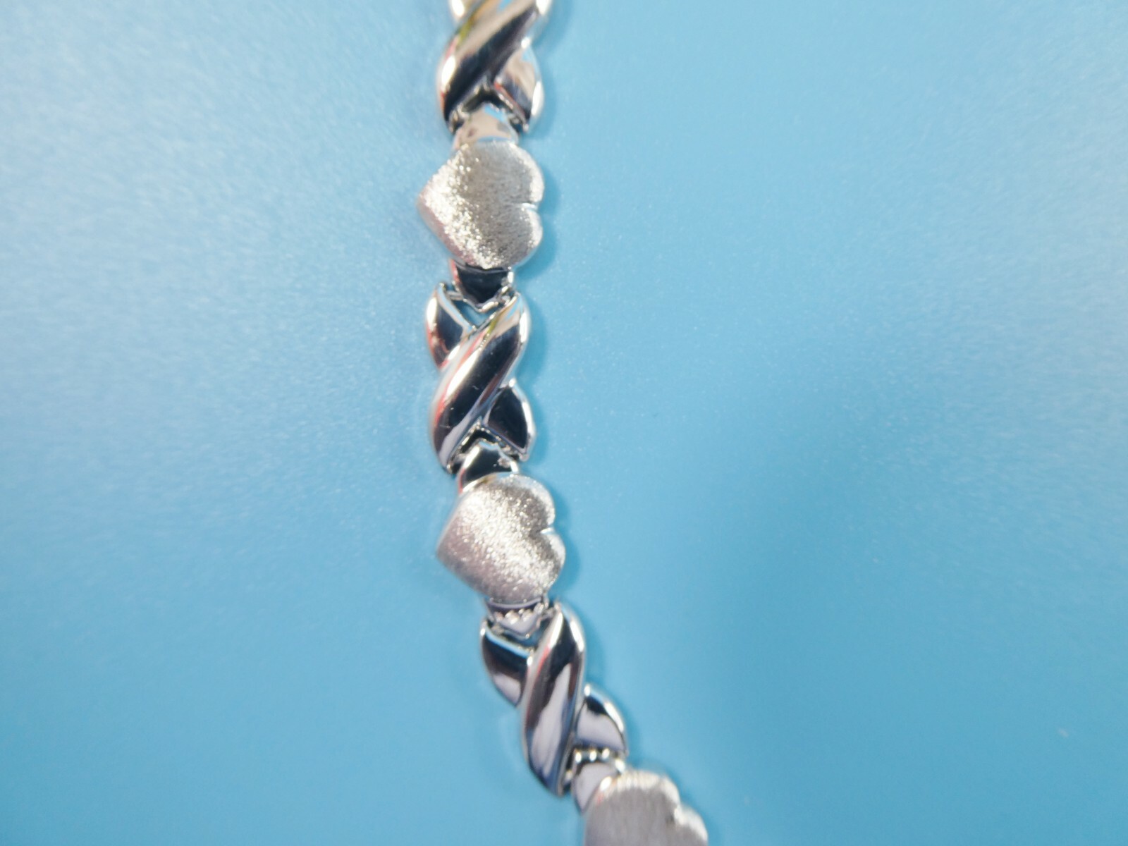 14K WHITE GOLD NECKLACE SATIN FINISH XO HEART OVER REAL 925 STERLING SILVER