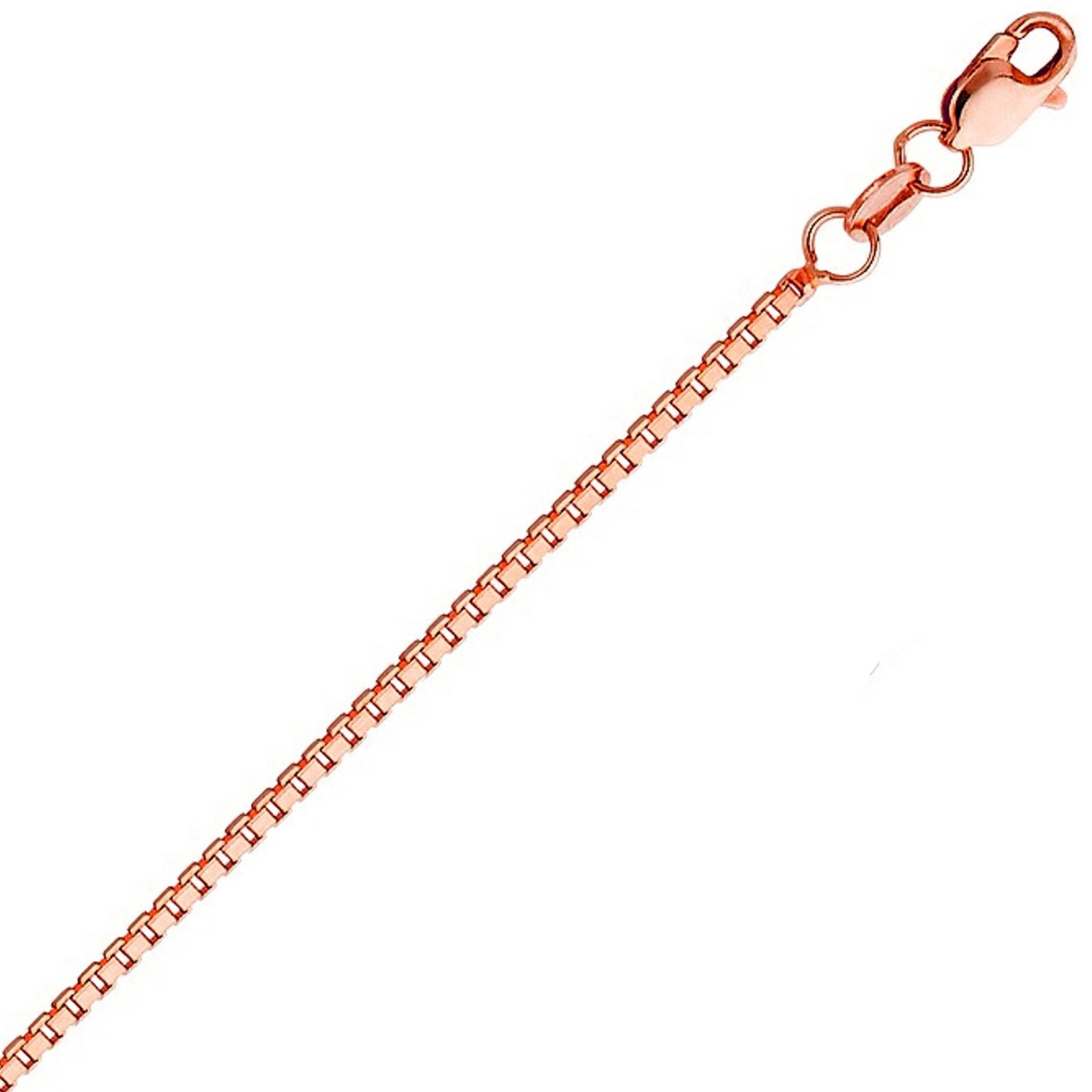14K Solid Rose Gold 0.45 mm Box Chain with Lobster Clasp 18″ Necklace
