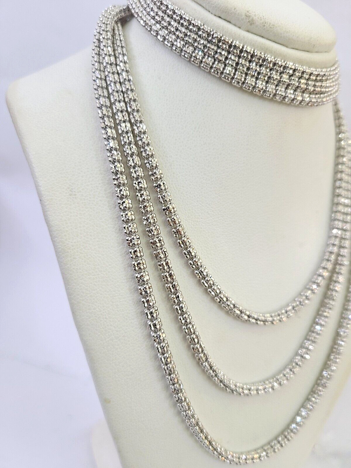 10k White Gold Iced Chain 3.5mm Diamond Cut Necklace 20″ 22″ 24″ 10Kt