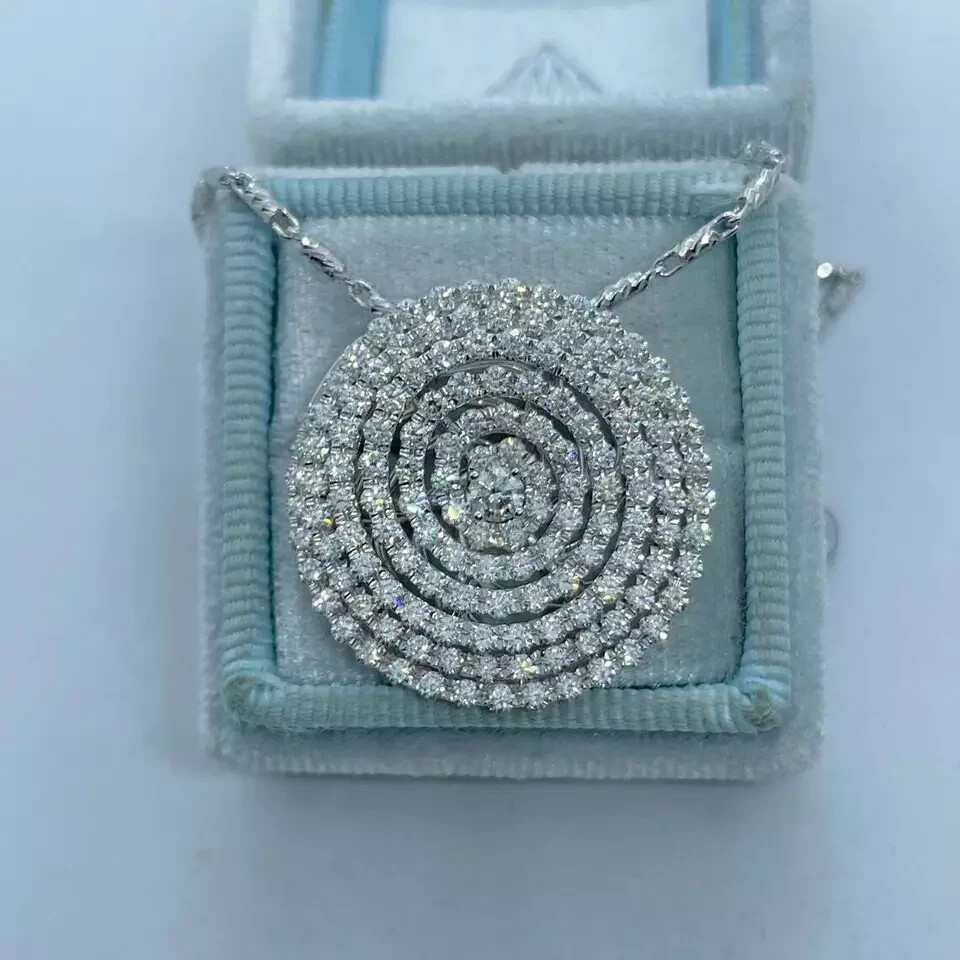 3Ct Round Cut VVS1 Diamond Cluster Circle Pendant 14K White Gold Over Free Chain