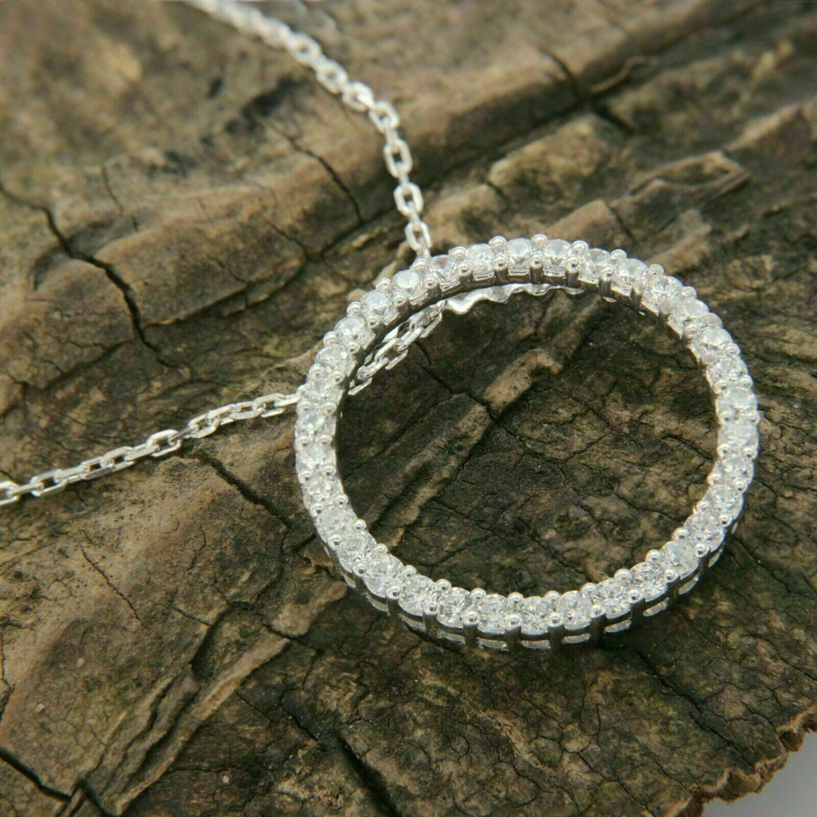 2Ct Round Cut Diamond Pave Circle Eternity Pendant Necklace White Gold Finish