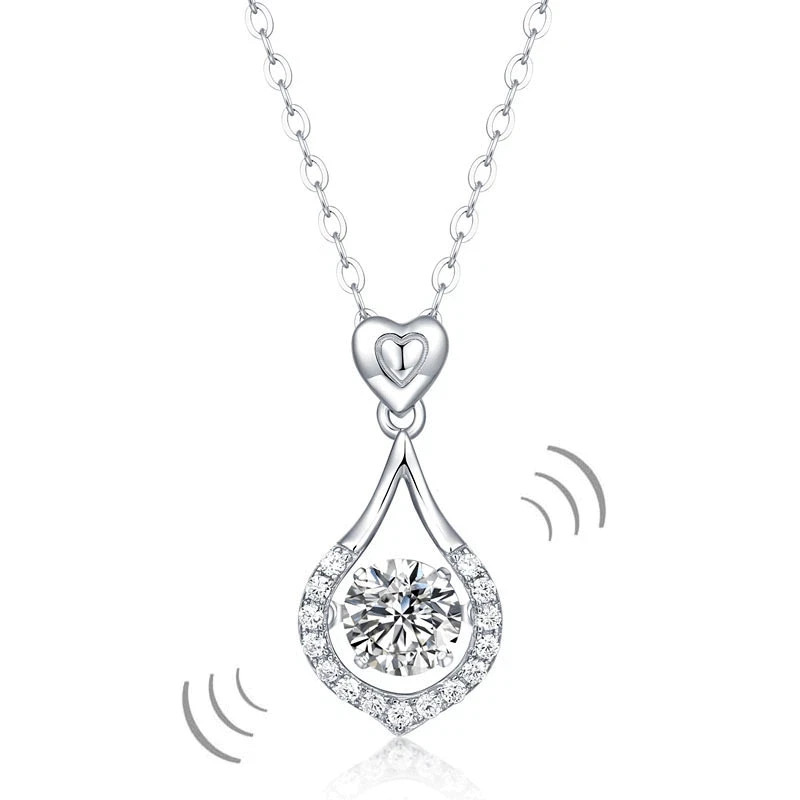 1Ct Lab Created Diamond Dancing Stone Tear Drop Necklace 14k White Gold Plated