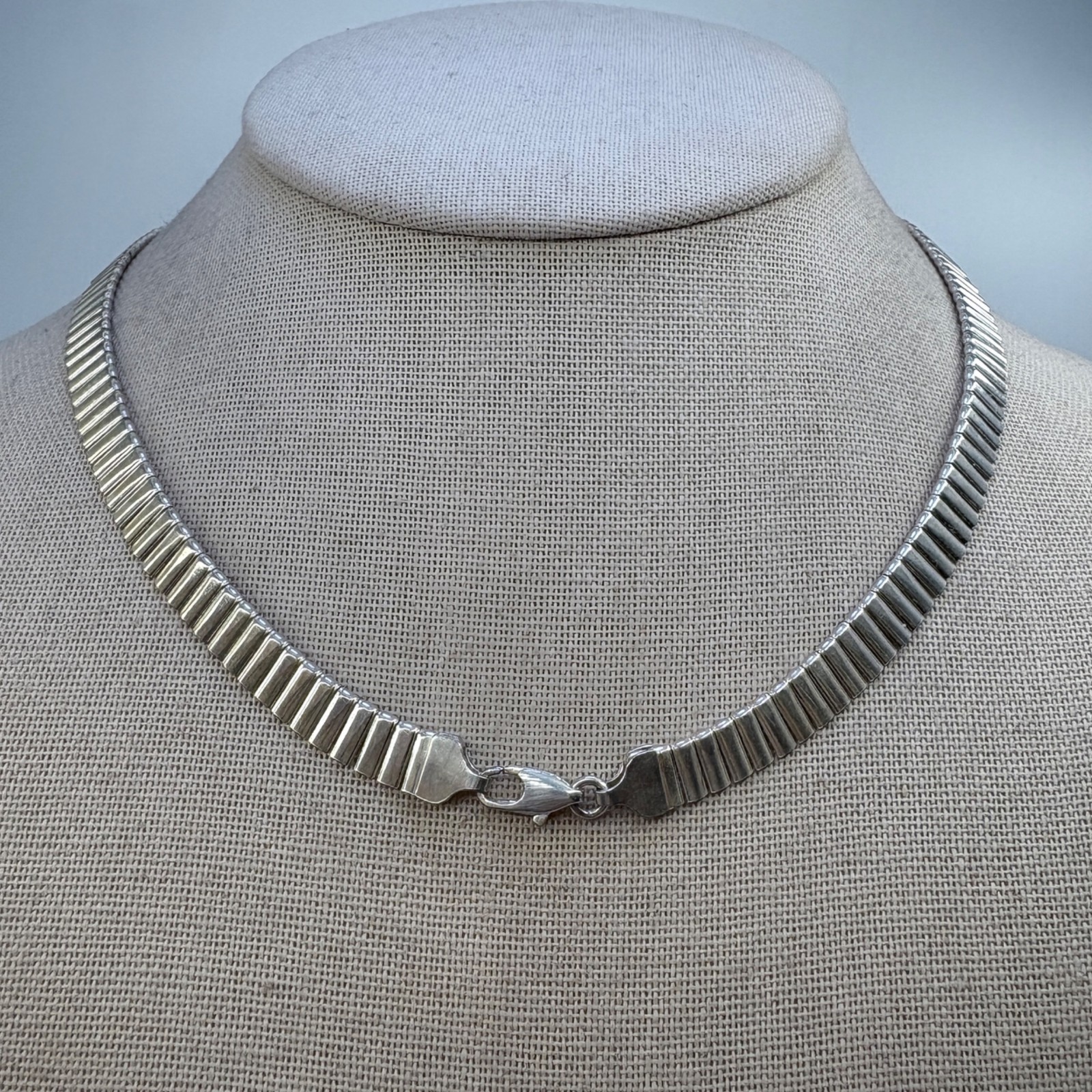 Graduated Bar Link Chain Necklace Sterling Silver 925 Size 16.5″ Length