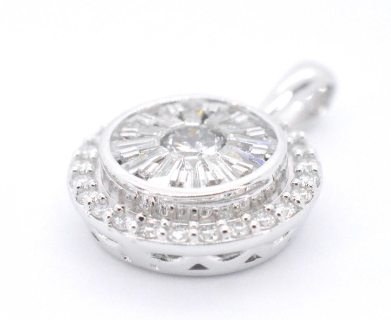 Colorless White Baguette & Round Cut 1.75CT Lab-Created Diamonds Premium Pendant