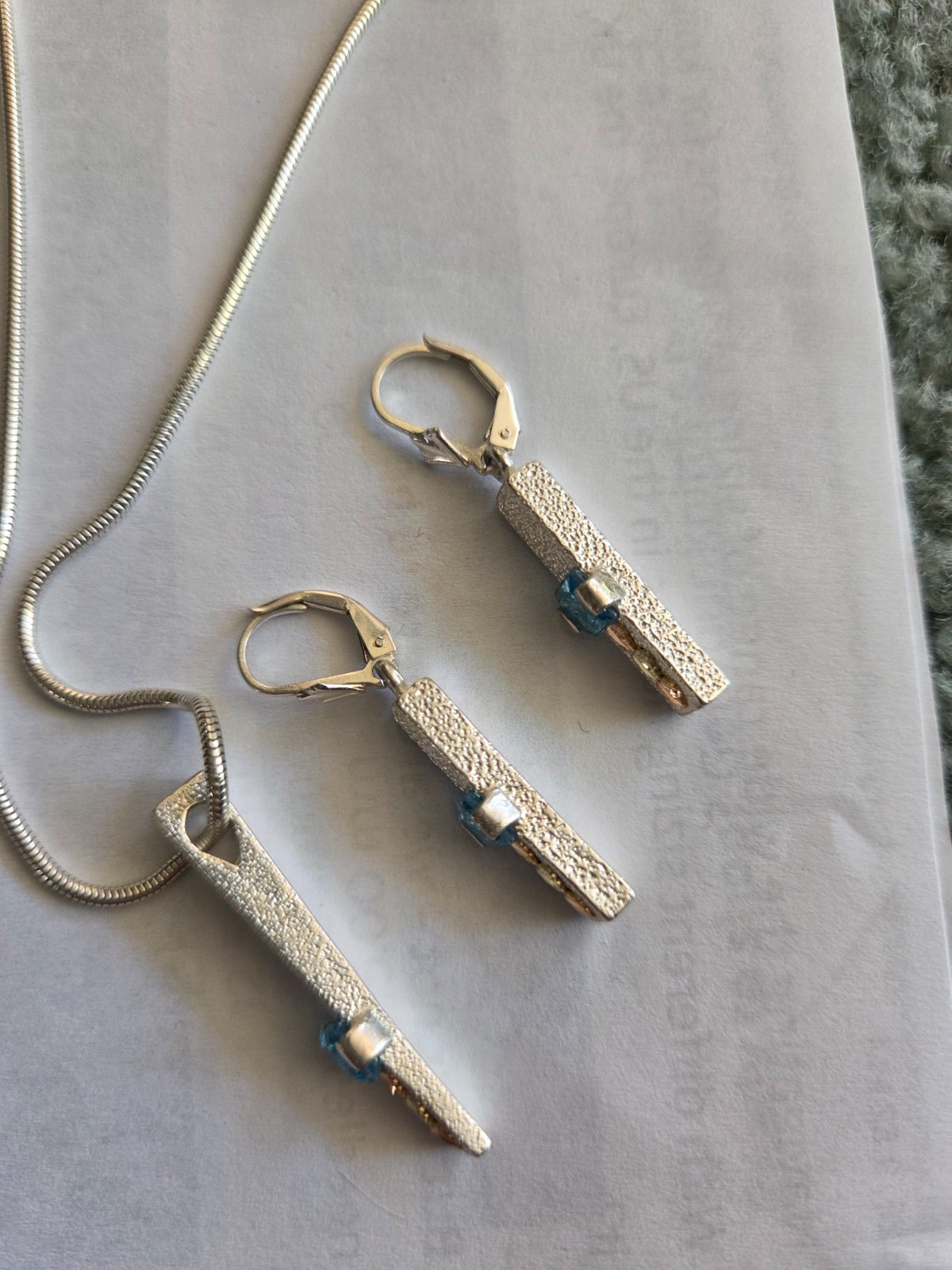 Landstroms Black Hills Gold Pendant Blue Topaz Sterling Silver Necklace + Earrin