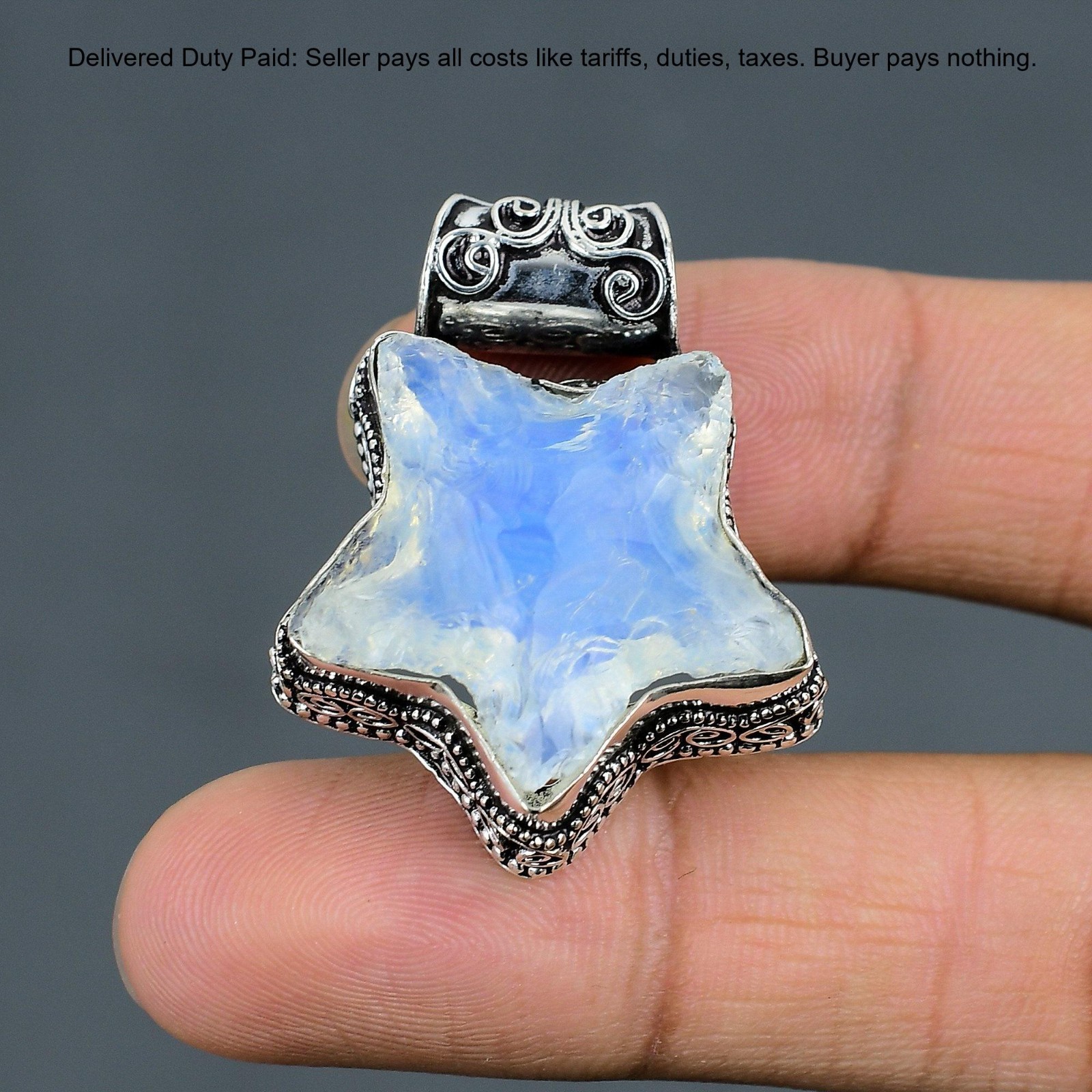 Milky Opal Rough Gemstone 925 Sterling Silver Bezel Star Vintage Pendant Jewelry