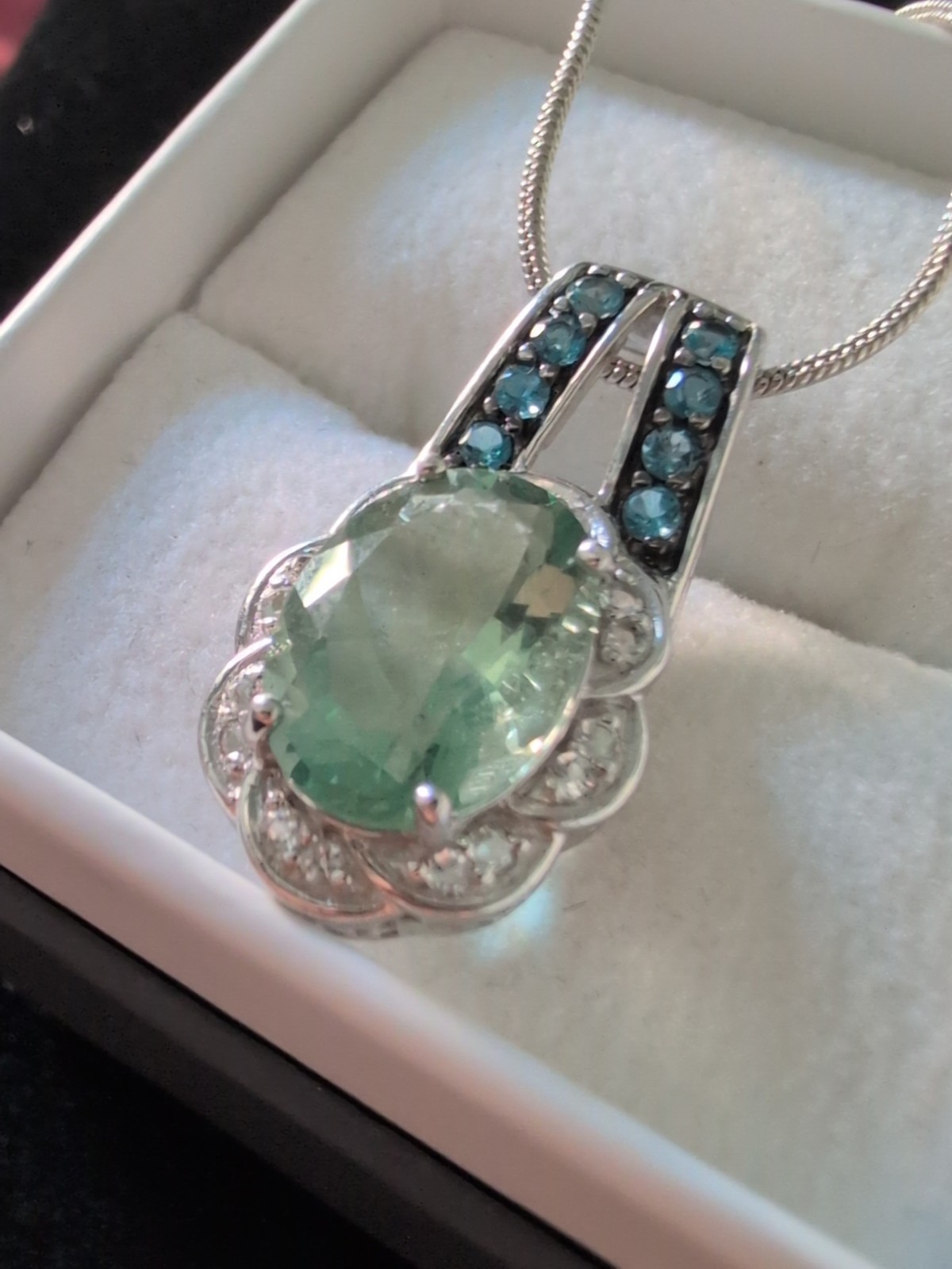 925 sterling necklace Green Flourite Pendant London Blue Topaz With Accents