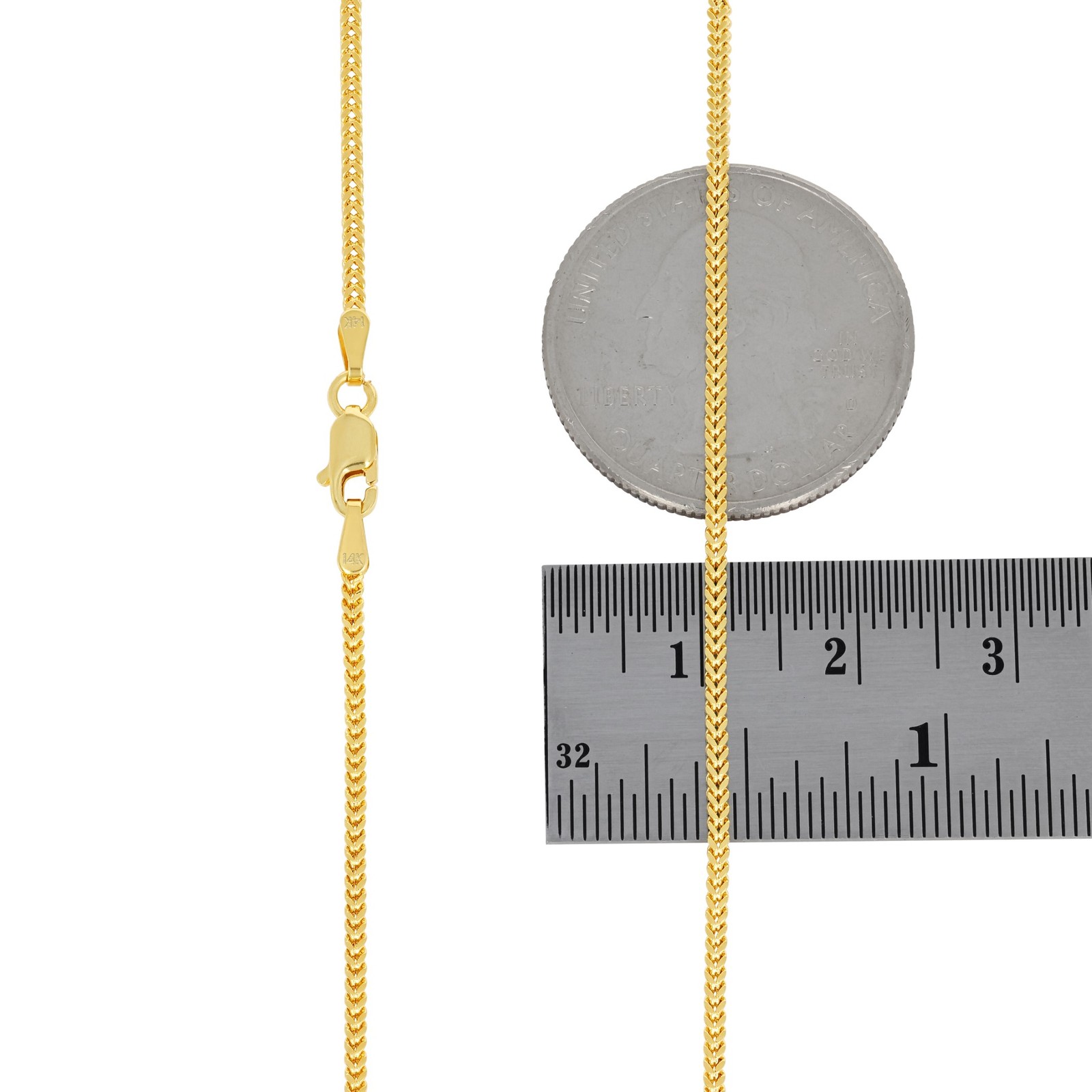 14K Yellow Gold Womens 1.5mm Franco Square Box Foxtail Wheat Necklace Chain 18″