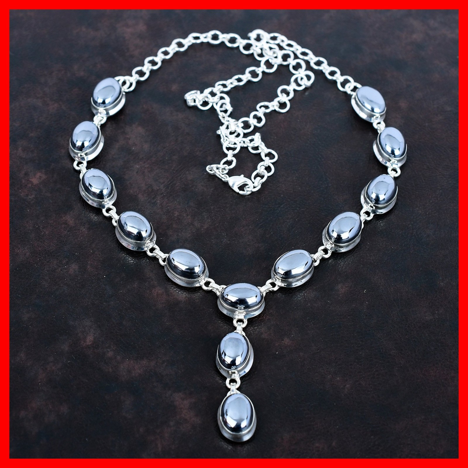 Oval Shungite Gemstone 925 Silver Bezel Trendy Chain Root Chakra Mother Necklace