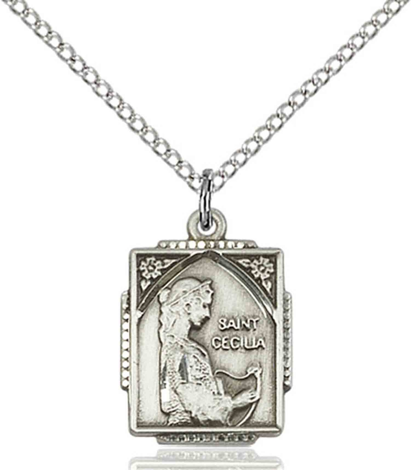 Sterling Silver St Cecilia Musicians Medal Pendant Necklace 18″ Chain GIft Box