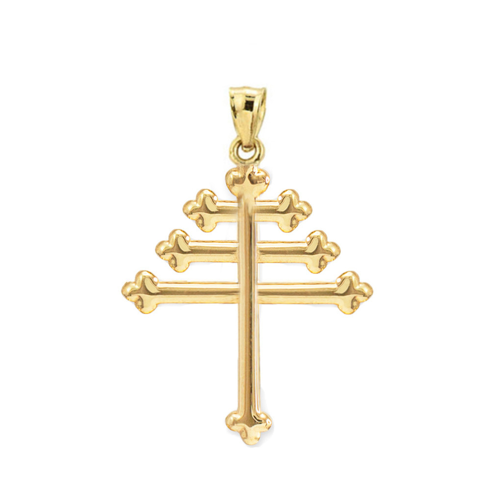 Solid Gold Maronite Cross Pendant (Available In Yellow/Rose/White Gold)