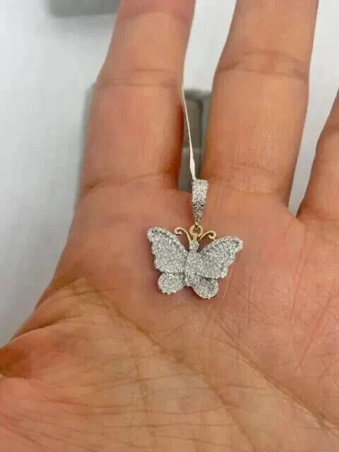 2.25Ct Round Cut Natural Moissanite Butterfly Pendant 14K Two Tone Gold Plated