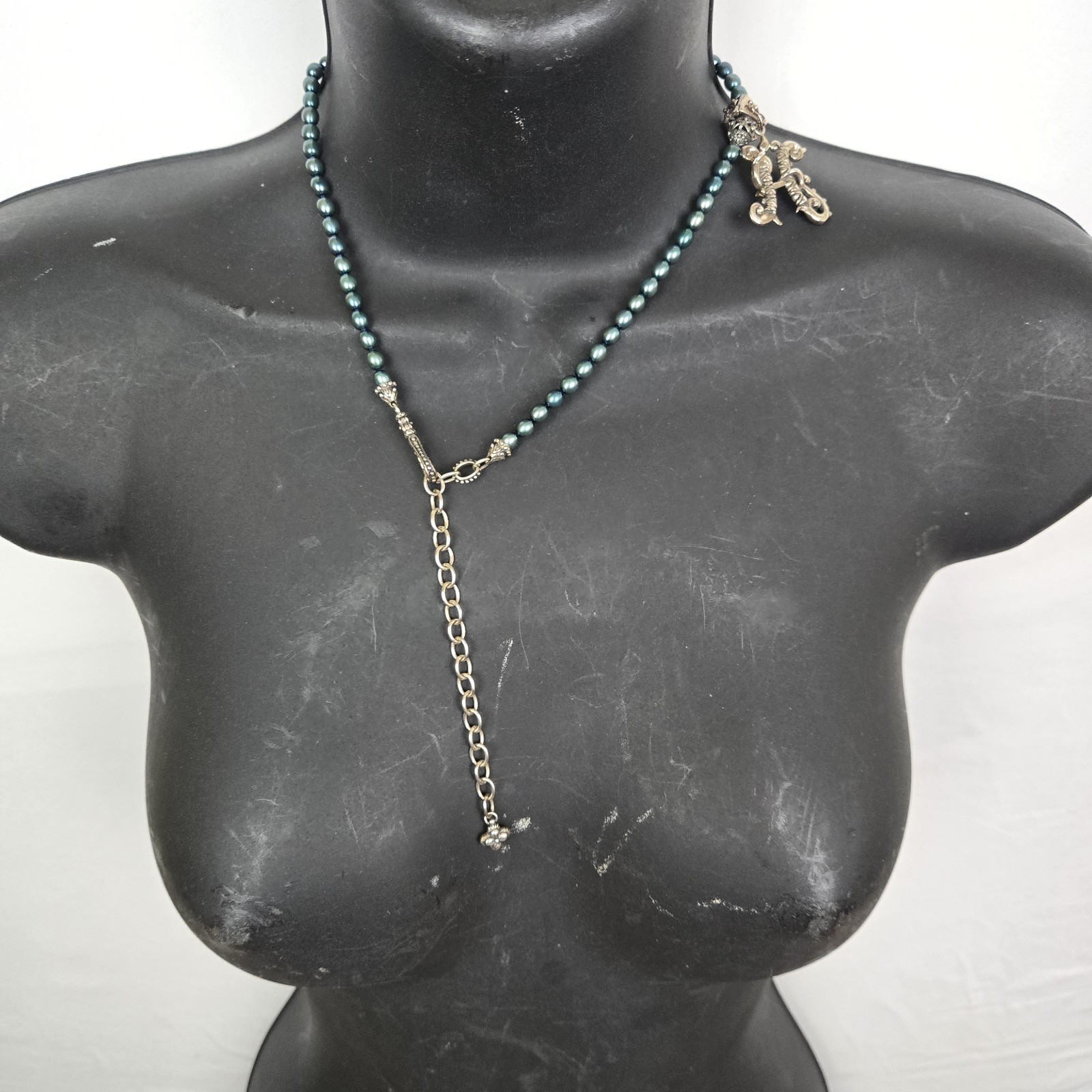 Barbara Bixby Thailand 18k & 925 Pearl Necklace And Initial H Pendant