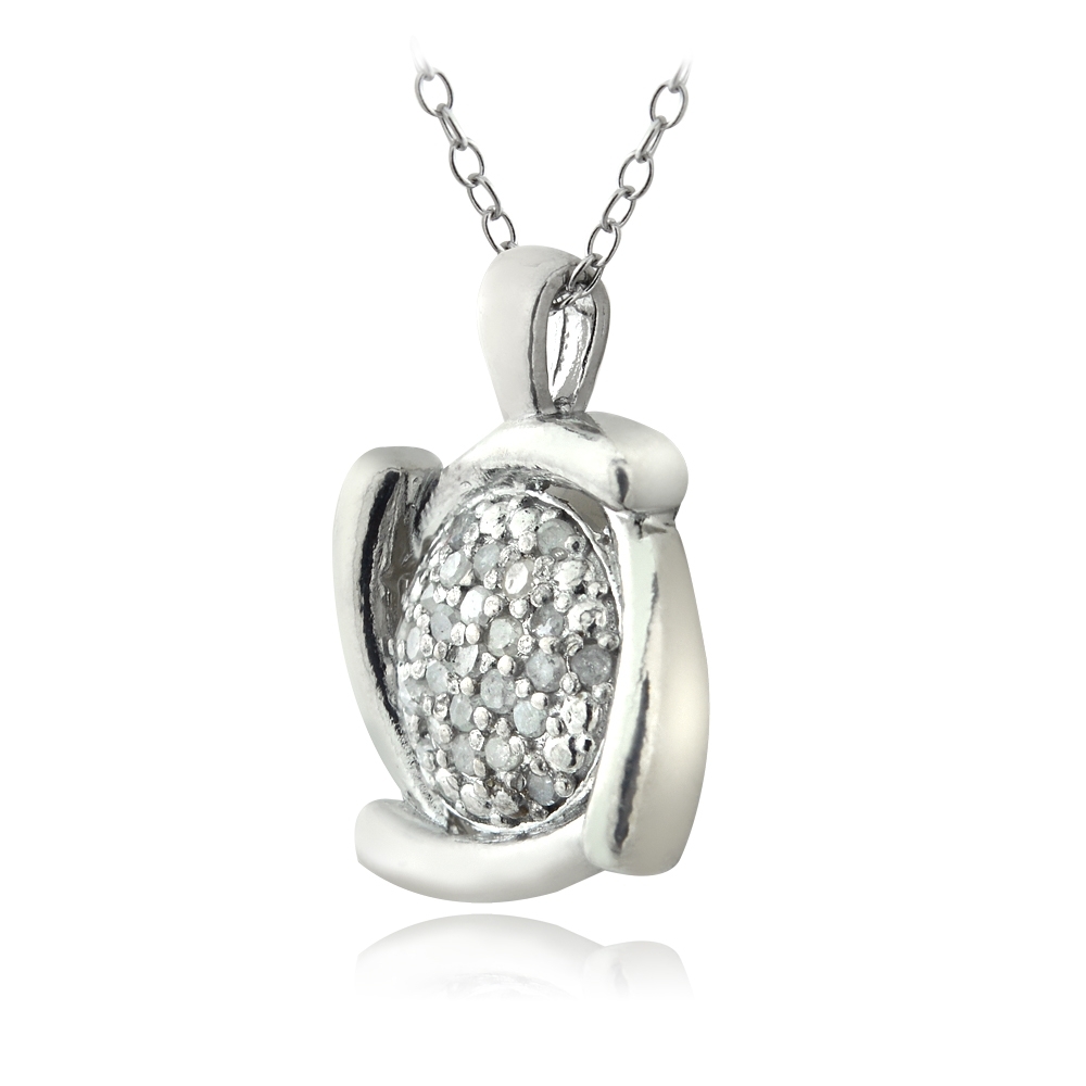 925 Sterling Silver 1/4ct Diamond Round Swirl Necklace, 18″