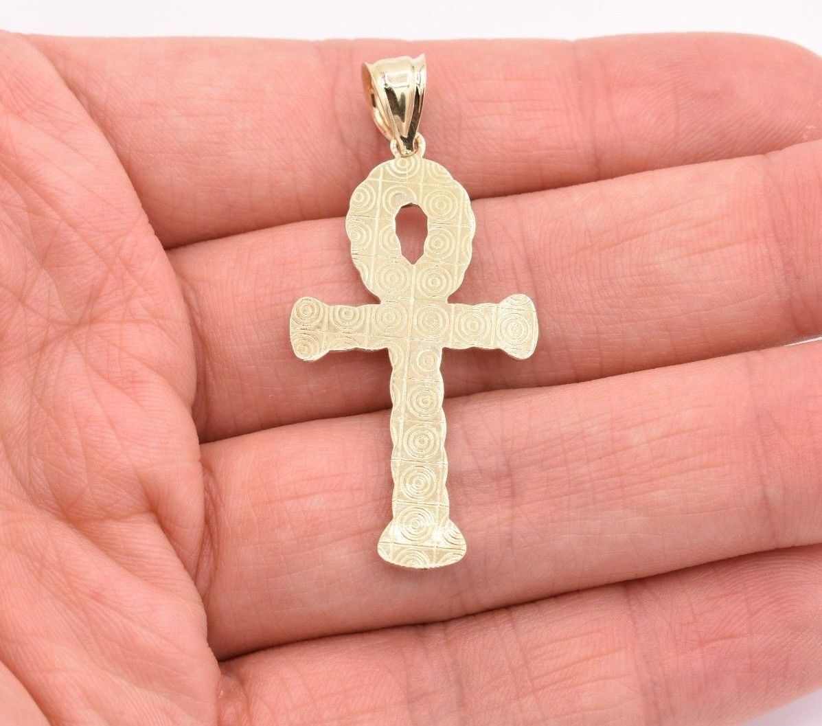2″ Diamond-Cut Ankh Cross Pendant 10K Yellow White Gold