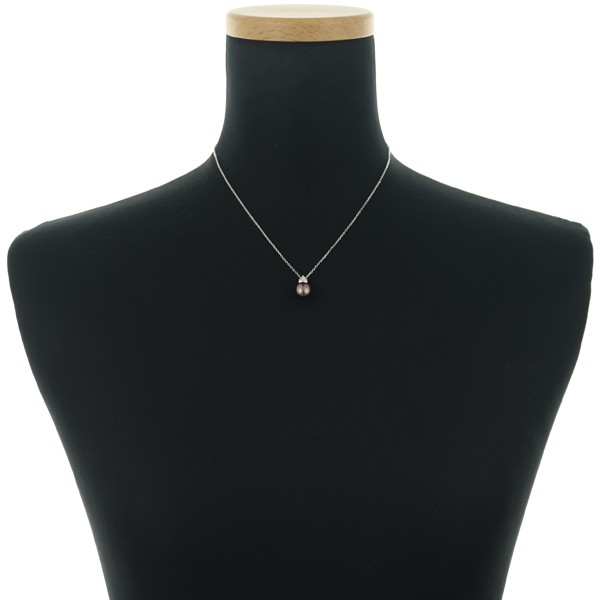Auth Mikimoto Necklace Black South Sea Pearl 8.7mm Diamond 18K 750 White Gold
