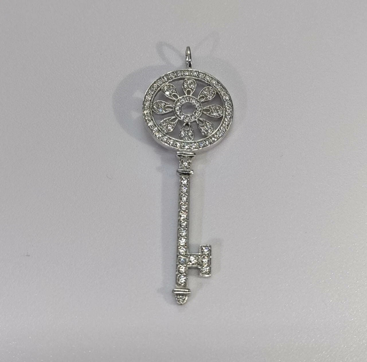 0.50 Ct Round Cut Moissanite Fancy Style “Key” Charm Pendant 925 Sterling Silver