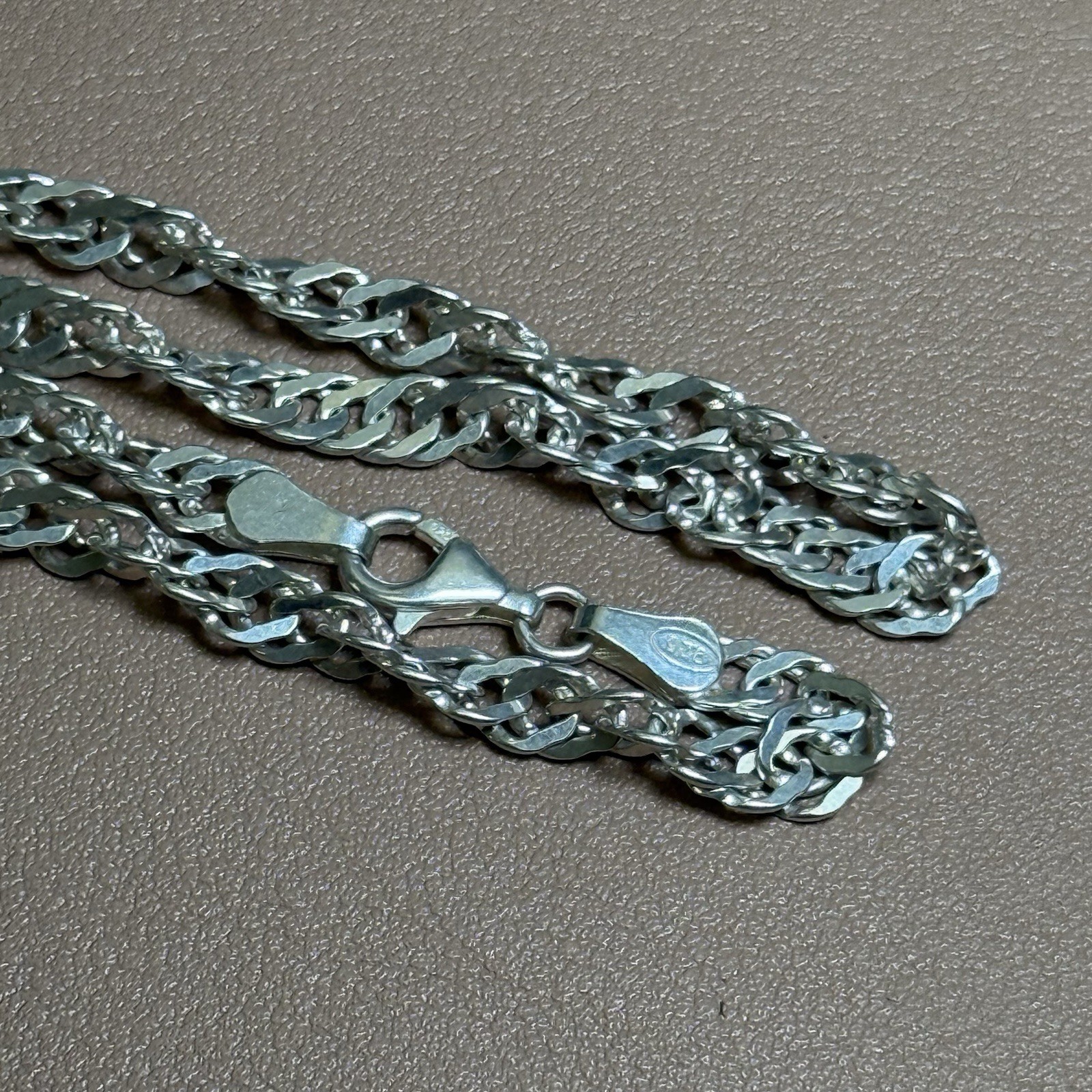 Italian 925 Sterling Silver Singapore Link Chain Necklace 23.5” 4mm