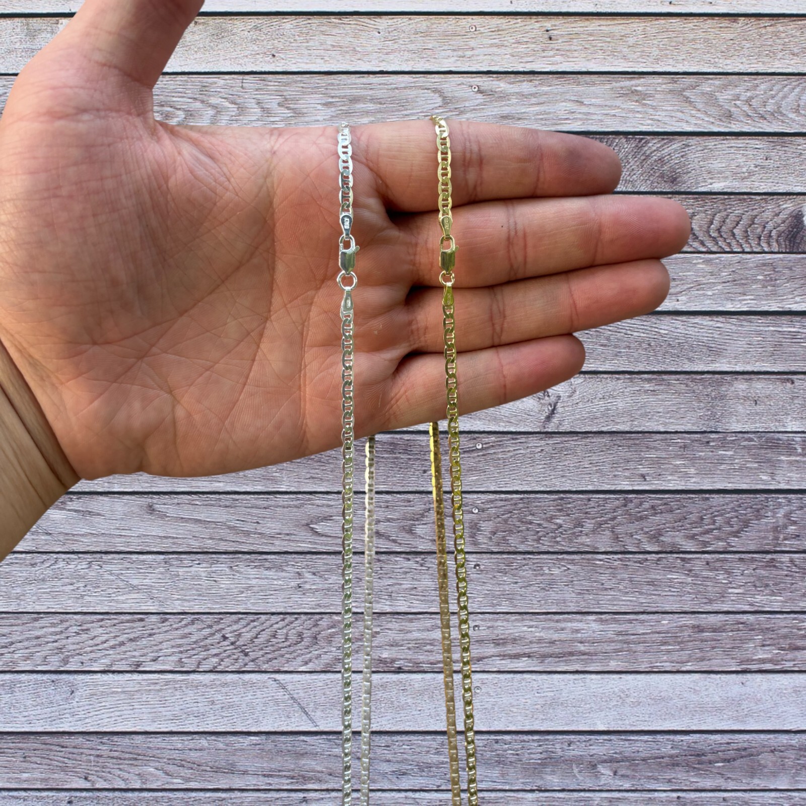 3mm Mariner Chain Necklace – Real Solid 925 Sterling Silver Or 14k Gold Vermeil