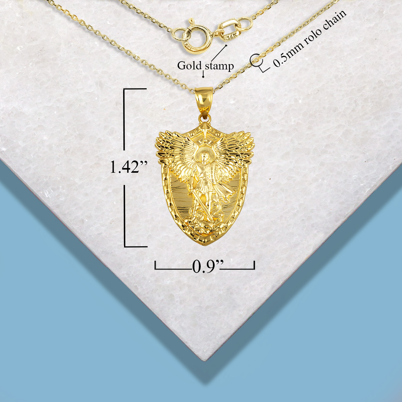 Gold Archangel Michael Wings Sword & Shield Pendant Necklace(Yellow/Rose/White)