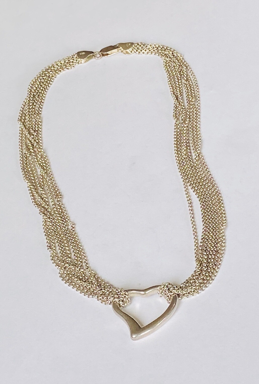 Vintage IBB Sterling Silver Multi Strands Chain Heart Choker Necklace 28-Grams