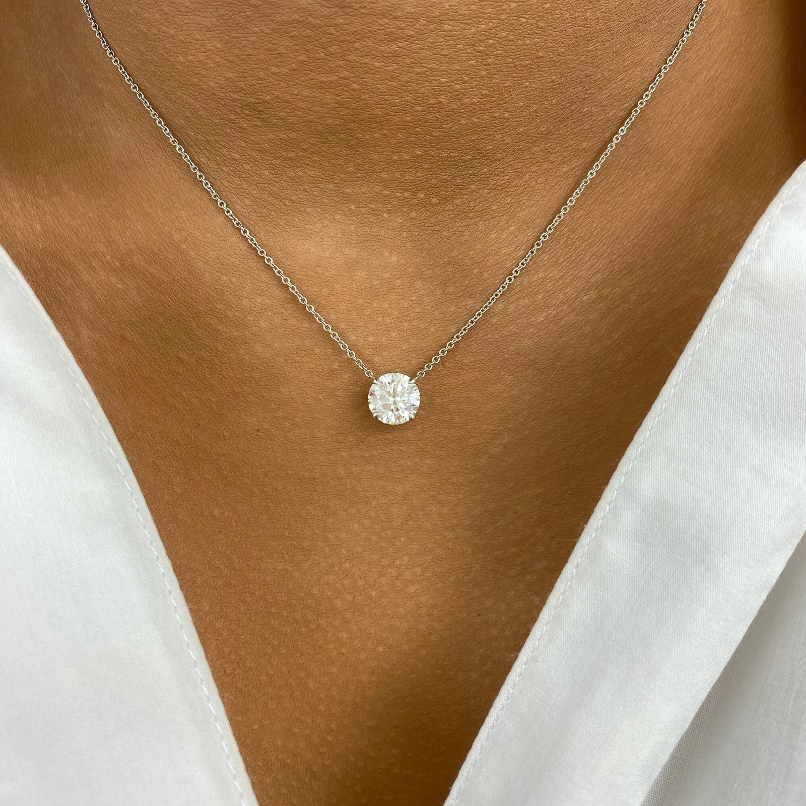 Solitaire Necklace White Gold Fn 2Ct Round Cut Certified Round Brilliant Gift