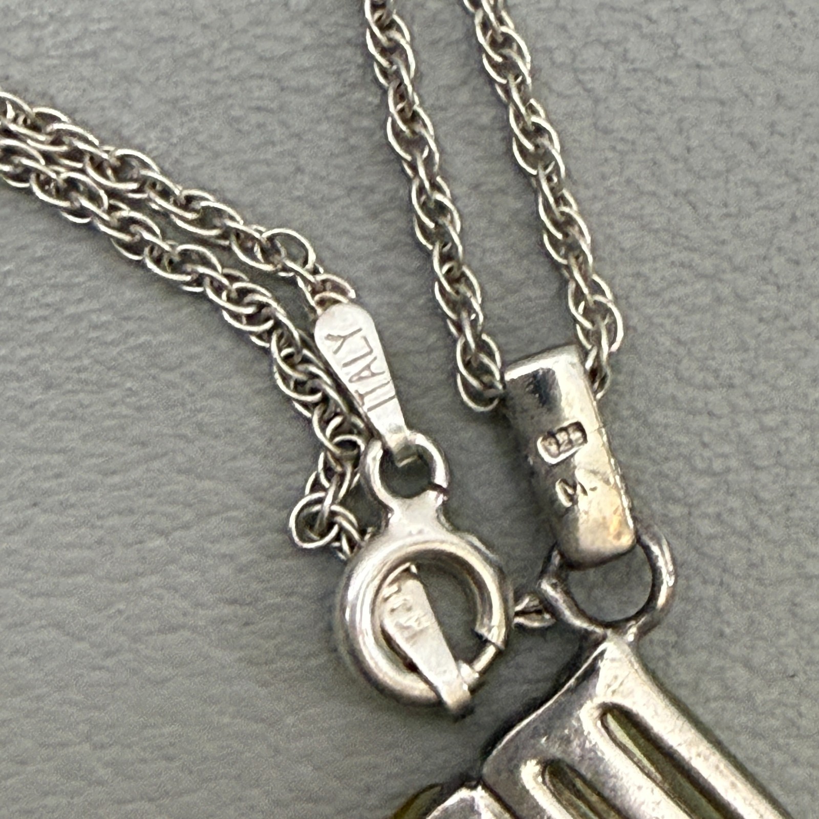 925 Sterling Silver Multicolor Baguette Pendant Italy Necklace 21″ 10 g