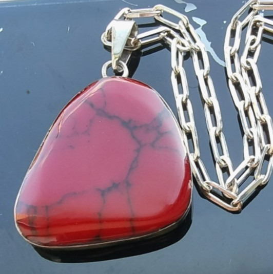 ATI VINTAGE MEXICAN 925 STERLING SILVER RED JASPER LARGE PENDANT NECKLACE 25 g