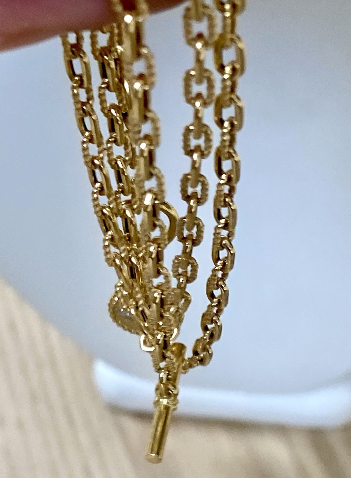 David Yurman 18K Gold Madison Necklace 3mm 17” Toggle 3 Ring Amulet Holder $4400