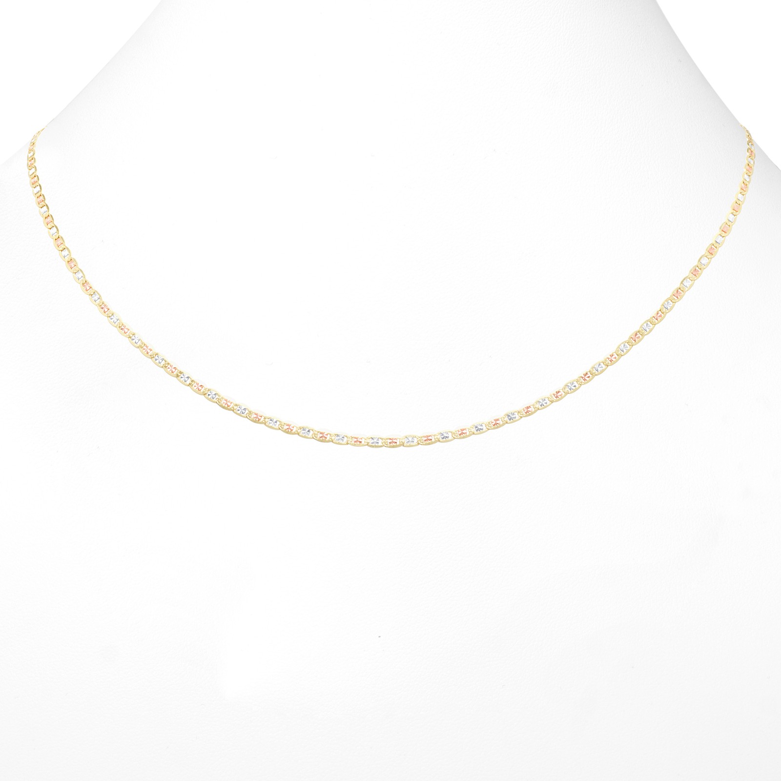 14K Solid Tri Yellow Rose White Gold 2.3mm Valentino Chain Womens Necklace 18″