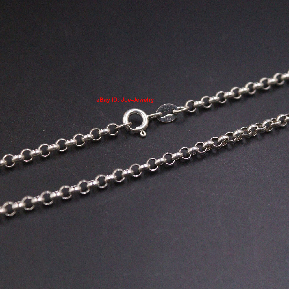 Real 925 Sterling Silver 3mm Rolo Link Chain Necklace 27.6″ L LONG CHAIN