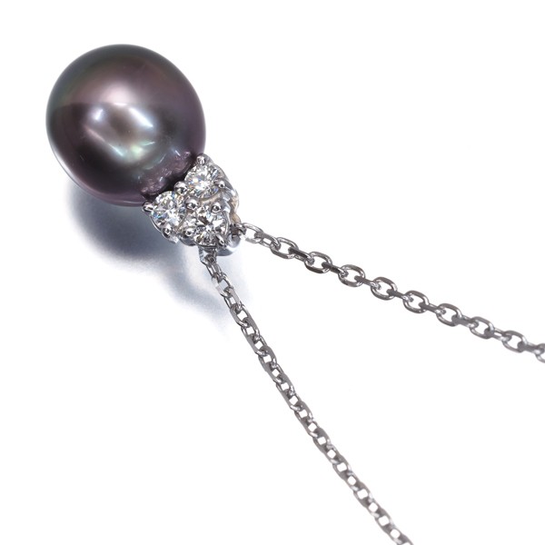 Auth Mikimoto Necklace Black South Sea Pearl 8.7mm Diamond 18K 750 White Gold