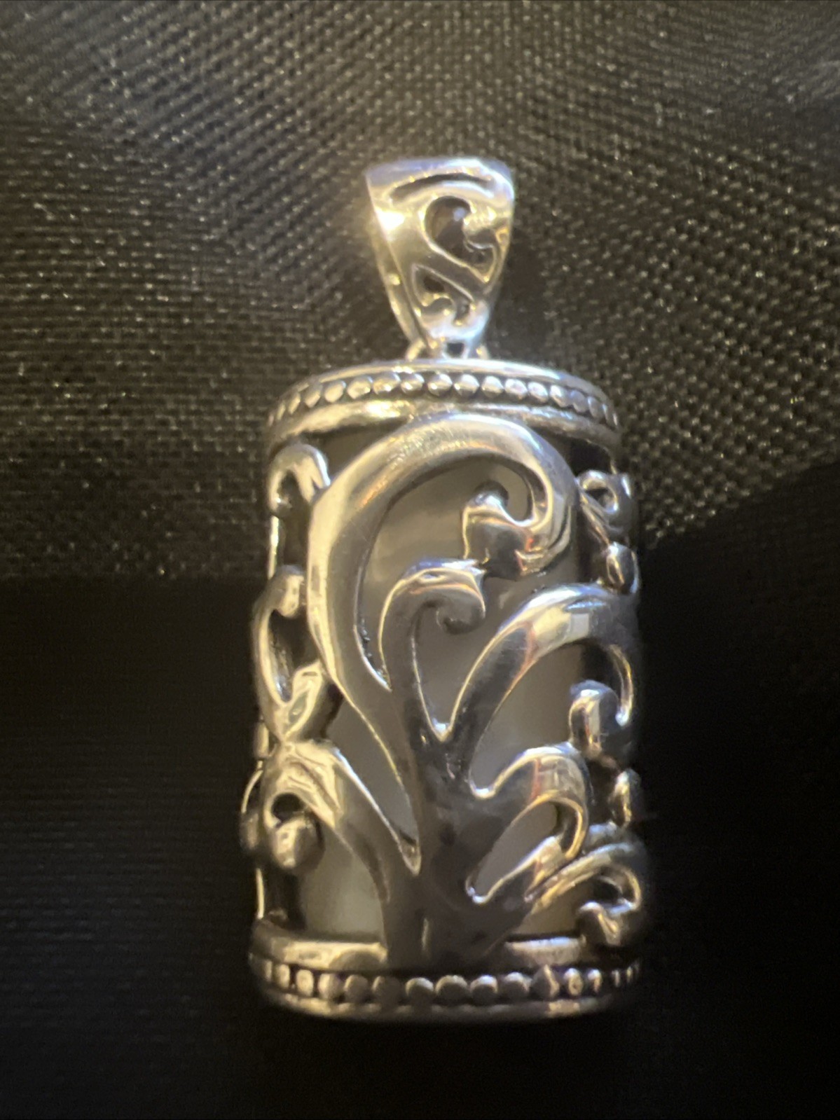 Sterling Reversible Rectangular Mother Of Pearl And Silver Pendant 2.25”