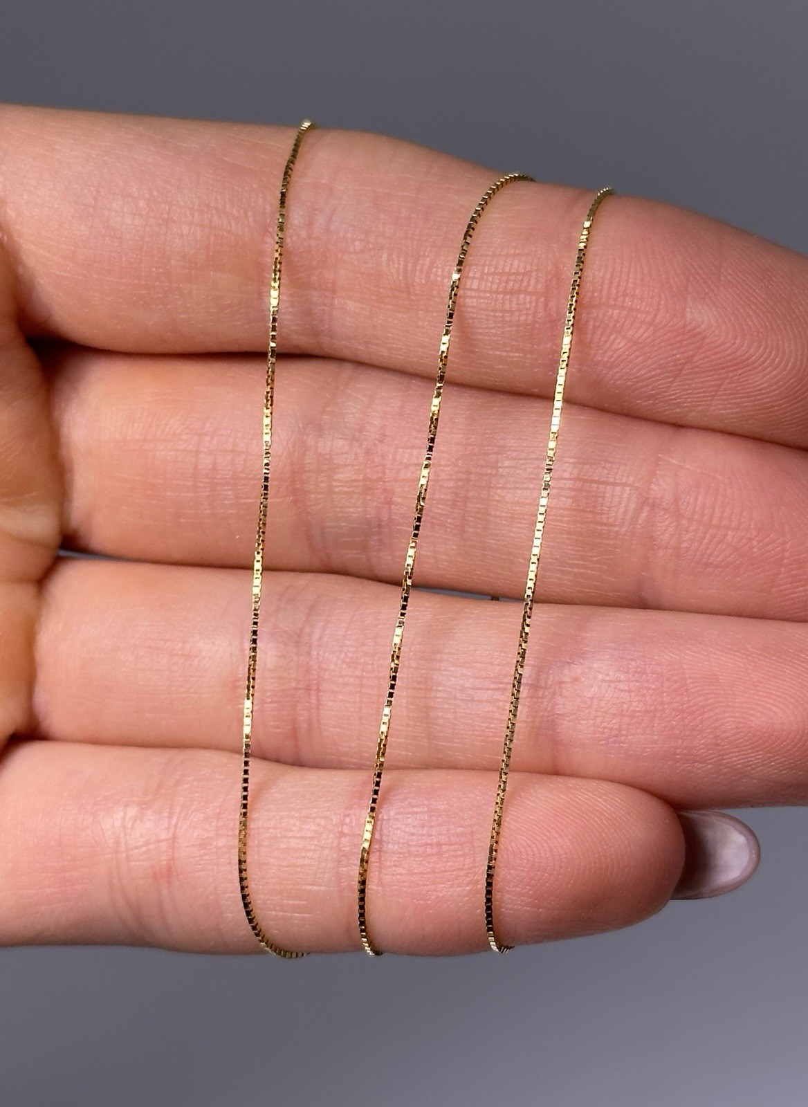 14K Yellow Gold Box Link Chain Necklace, 16”, 0.5 mm, 0.8 g