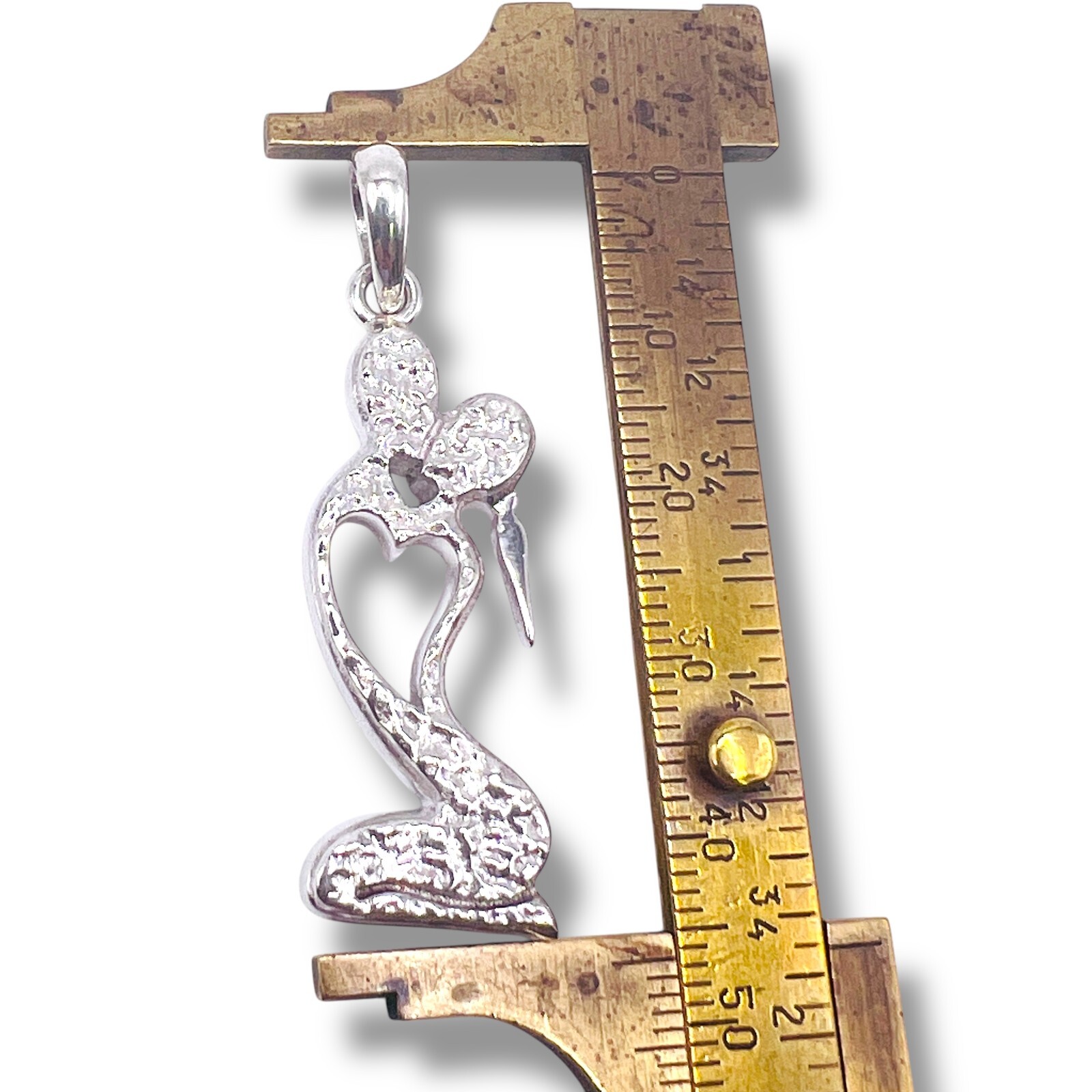 Sterling 925 Silver Kissing Couple Pendant Kiss Heart Boy Girl Love Textured