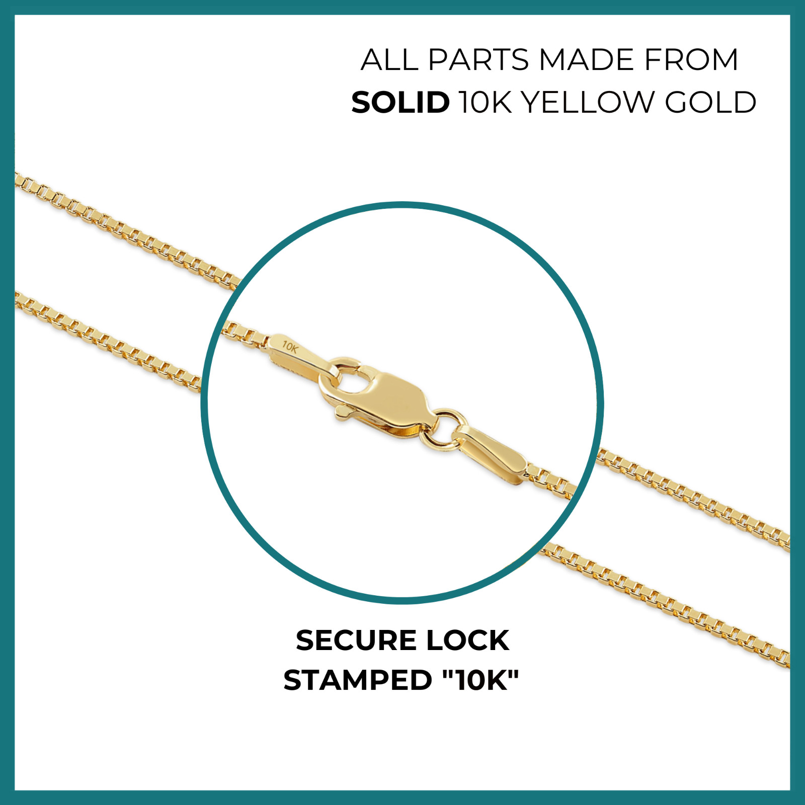 10K Real Solid Yellow Gold 1mm Thin Dainty Box Chain Italian Necklace 16″-18″
