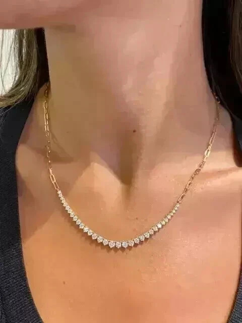6 CT Round Cut White Moissanite Women’s Tennis Necklace 14K Yellow Gold Plated