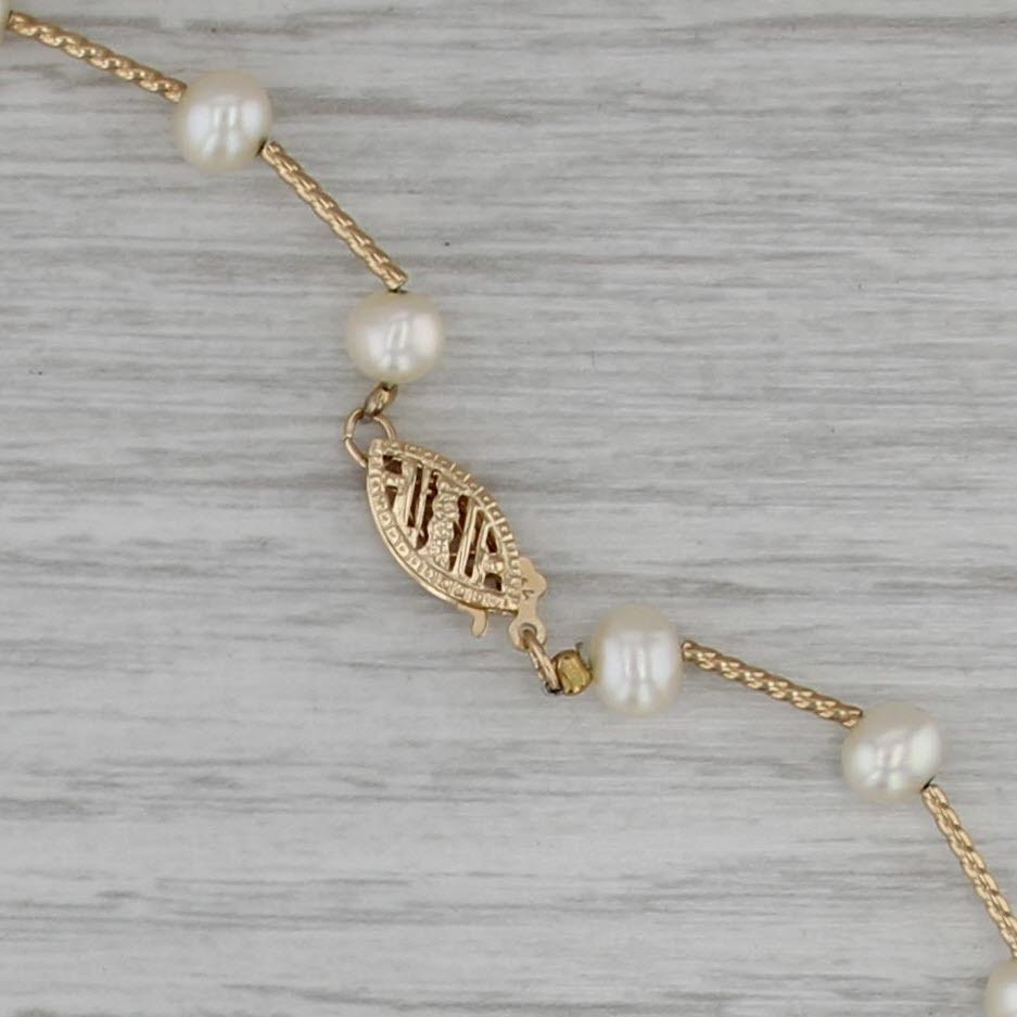 Cultured Pearl Bead Bar Link Necklace 14k Yellow Gold 18.25″