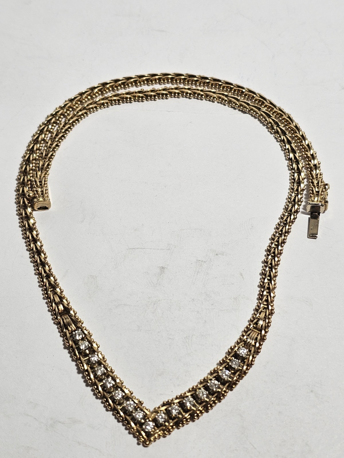 VINTACE 14KT Y/G 14KT DIAMOND V NECKLACE W 17 3PT DIAMONDS 16″ – 24 GRAMS
