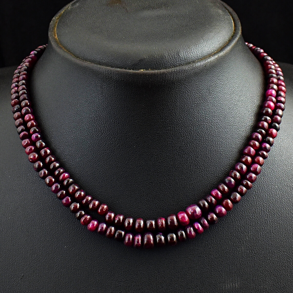 216 Cts Earth Mined 2 Strand Red Ruby Rondelle Beads Necklace Jewelry JK 06E296