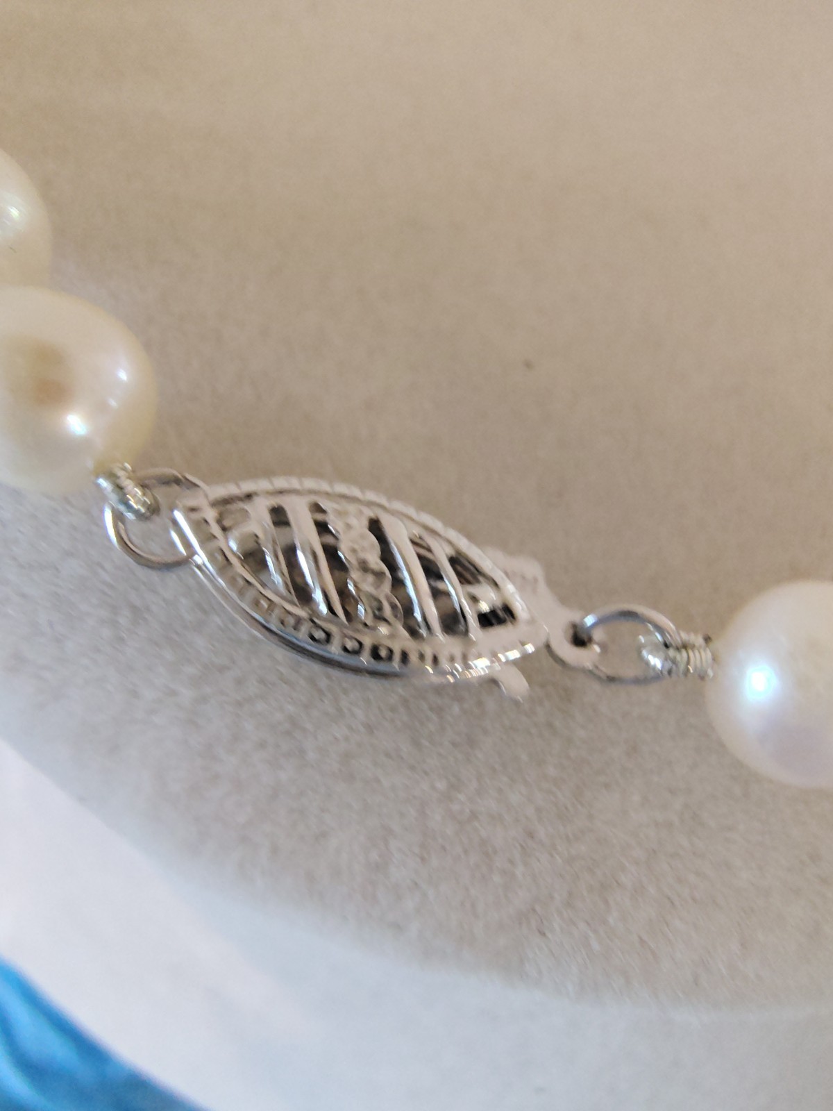 Vintage 14K White Gold Cultured Pearl Strand Bracelet 7″ Hand Knotted Filigree