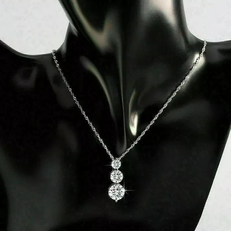 2.60Ct Round VVS1/D Diamond Journey Pendant14K White Gold Finish 18″Free Chain