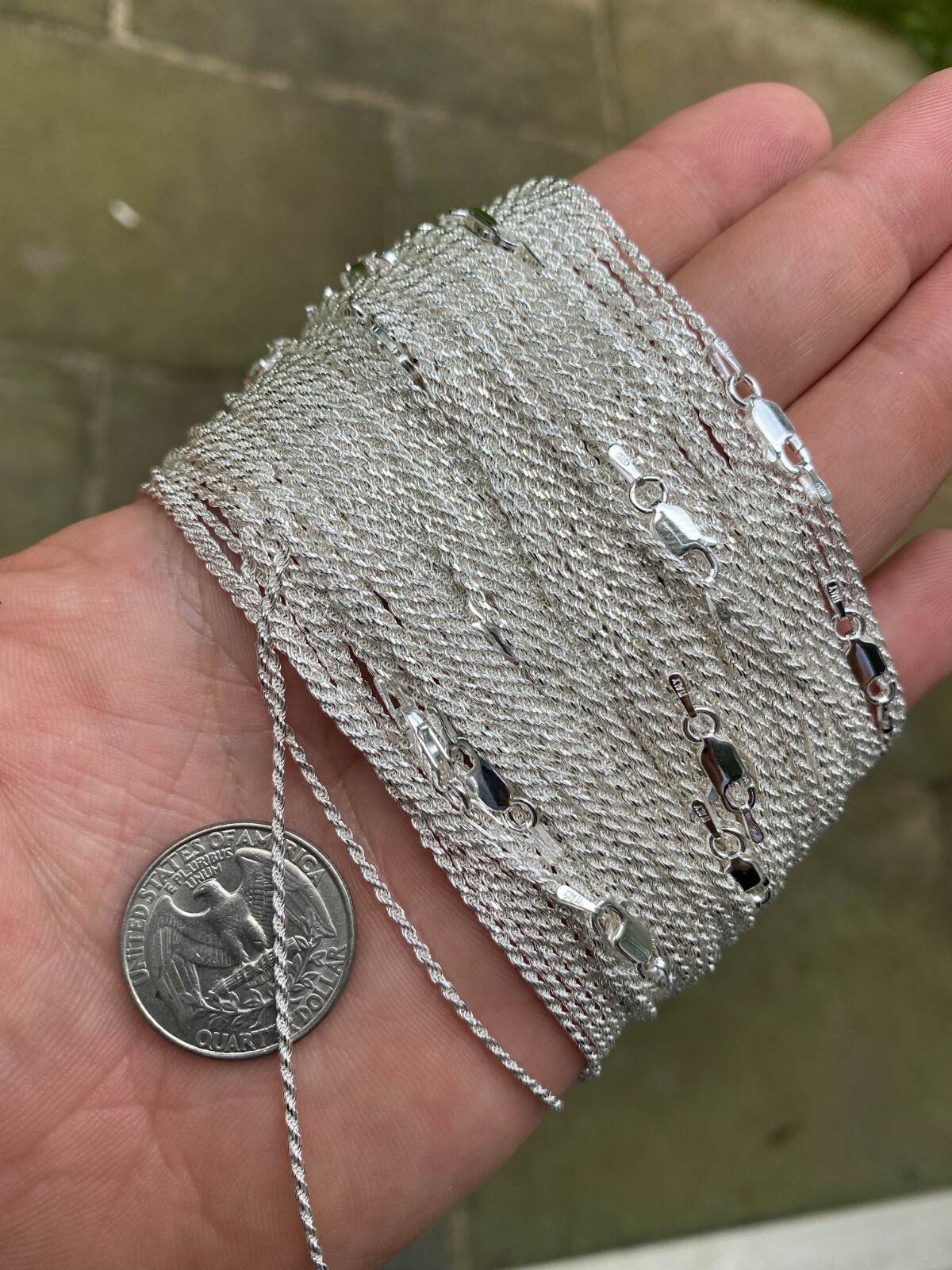 Solid 925 Sterling Silver Rope Chain Necklace 1.5mm WHOLESALE LOT 10pc 14-30″