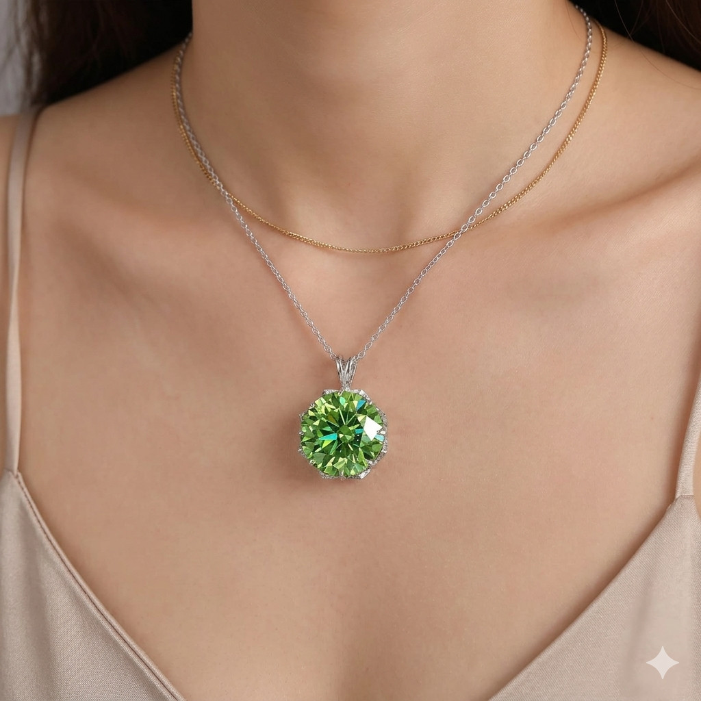 RARE 11.75 Ct Green Diamond Solitaire Pendant, Amazing Shine, FREE Studs